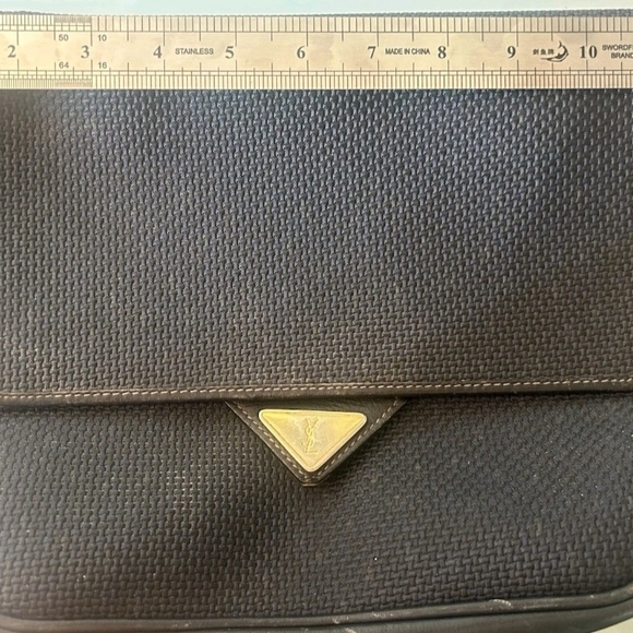 Yves Saint Laurent Black Textured Bag with Gold Logo - Picture 2 of 5